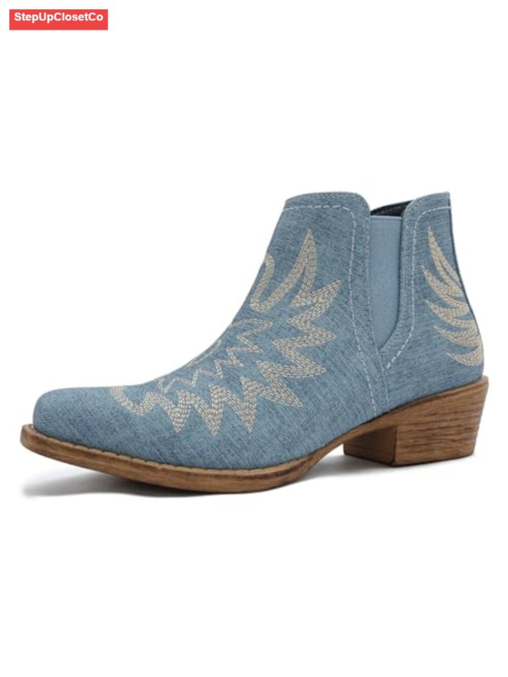 Women's Faux Leather Western Ankle Boots Chisel Toe Pull On Low Heel